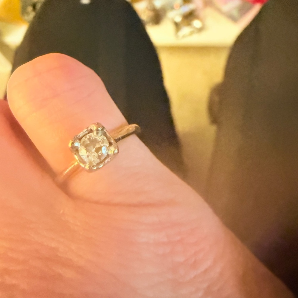 14 K diamond solitaire ring , vintage and beautiful